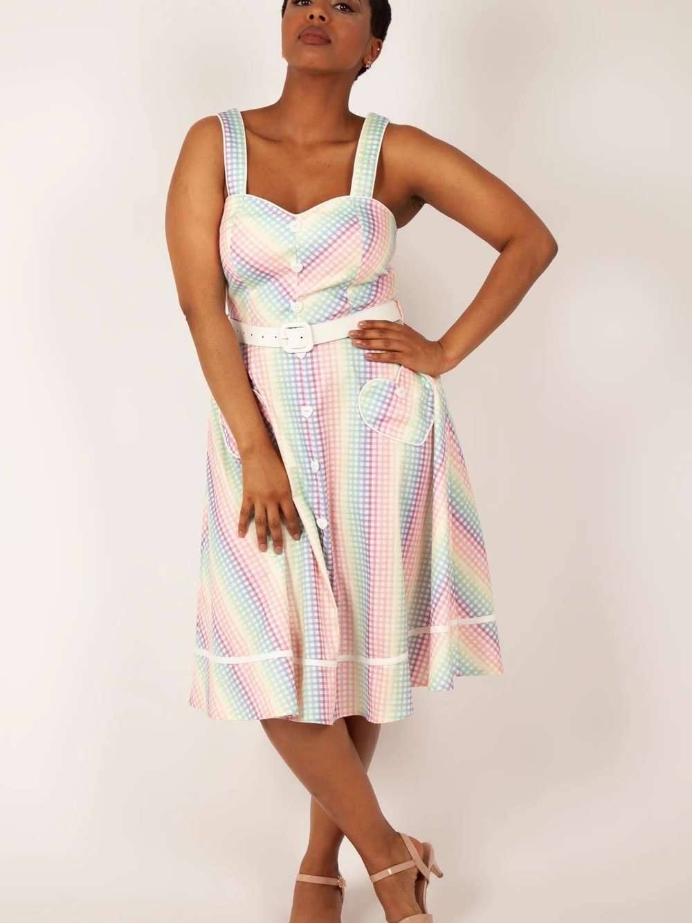 Voodoo Vixen Pastel Rainbow Gingham Midi Dress